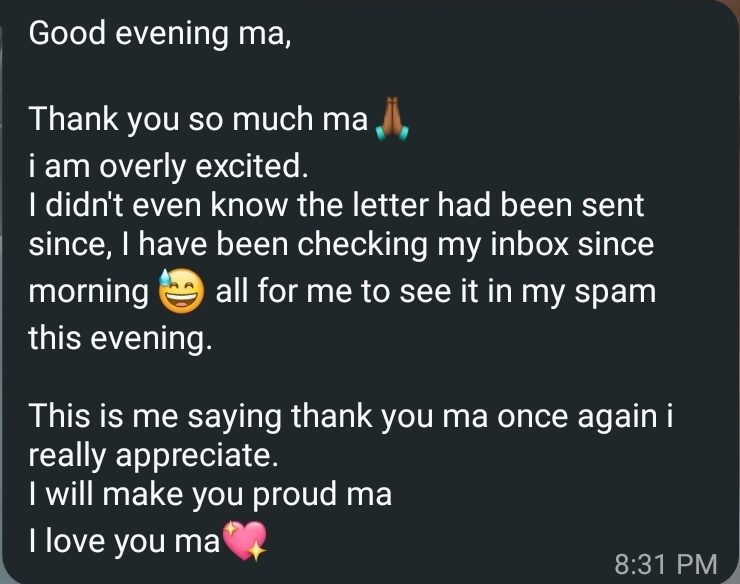 Student testimonial